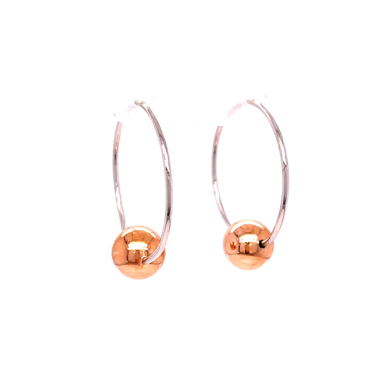 Sterling Silver Hoop Earring With Rose Plated Ball