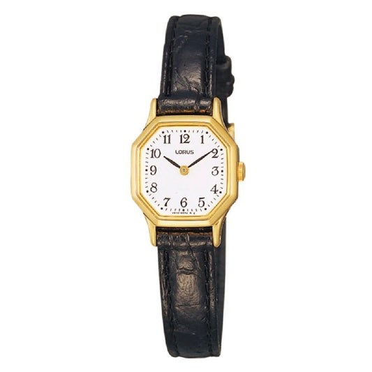 Ladies Lorus White Dial Octagonal Black Strap
