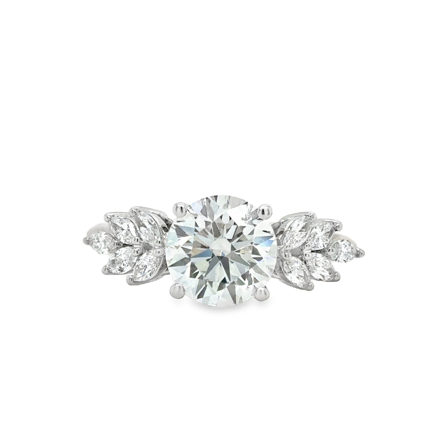 Platinum Round Brilliant Solitaire Cultured Diamond Ring with Marquis Shoulders 2.40ct