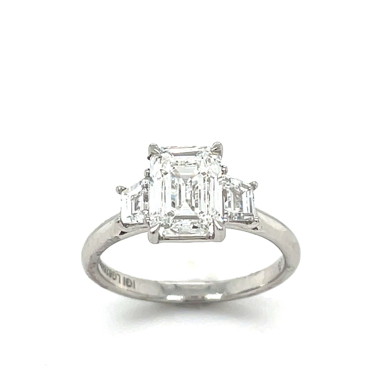 Platinum Emerald Cut Solitaire Cultured Ring with Trapezium Cultured Diamond Shoulders 3.71ct