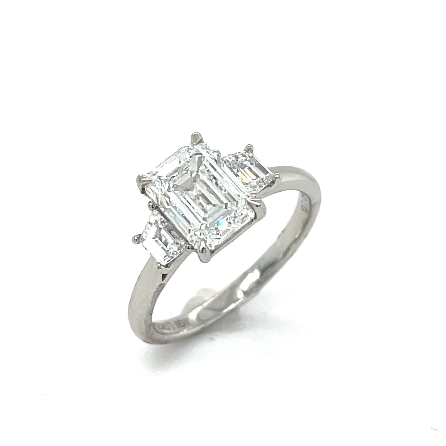 Platinum Emerald Cut Solitaire Cultured Ring with Trapezium Cultured Diamond Shoulders 3.71ct