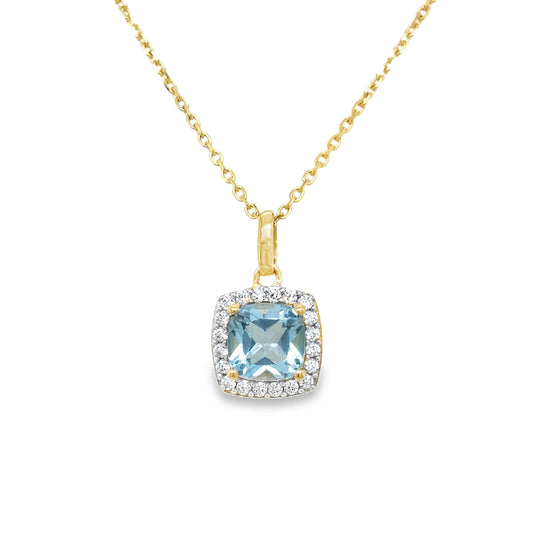 9ct Blue Square CZ Halo Pendant