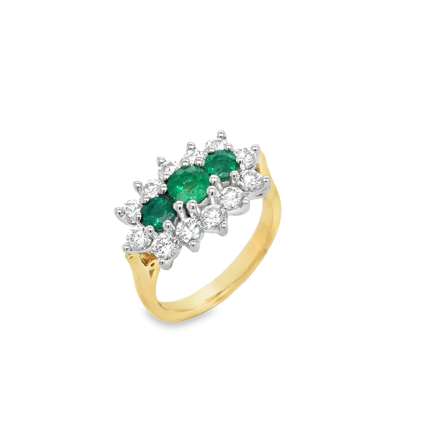 18ct Emerald & Diamond Boat Cluster Ring With Platinum Head 1.00ct