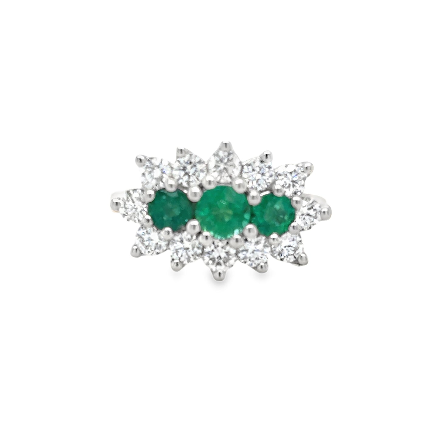 18ct Emerald & Diamond Boat Cluster Ring With Platinum Head 1.00ct