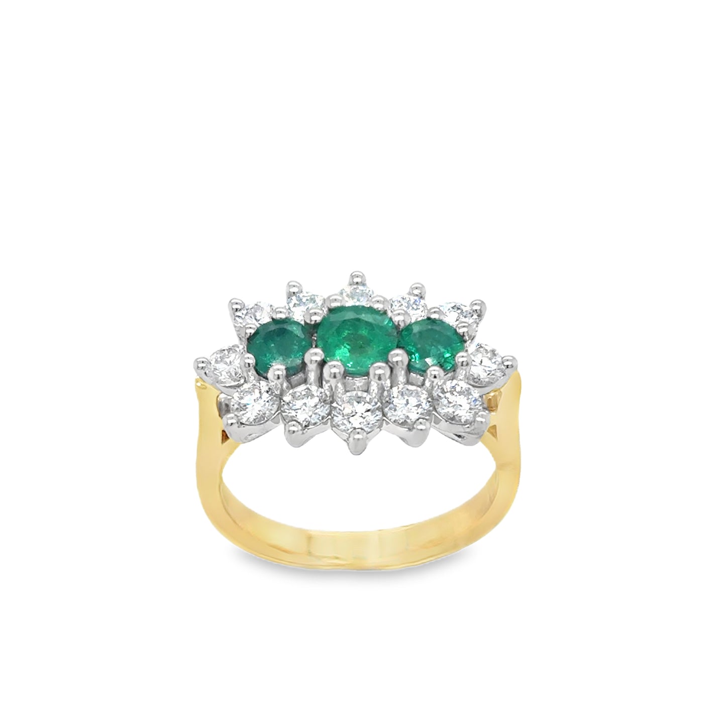 18ct Emerald & Diamond Boat Cluster Ring With Platinum Head 1.00ct