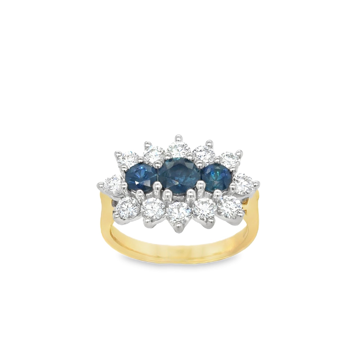 18ct Sapphire & Diamond Boat Cluster Ring With Platinum Head 1.00ct