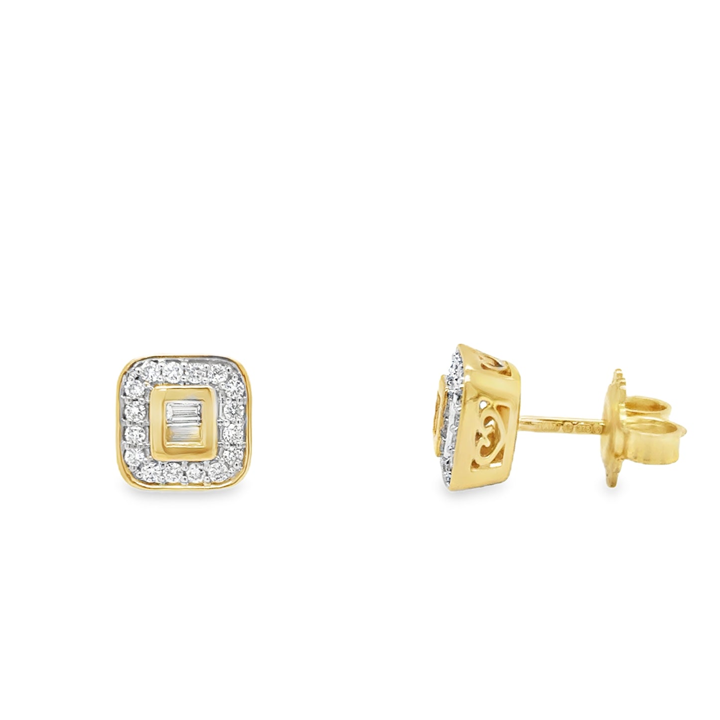 9ct Square Rubover .11ct Diamond Stud Earring