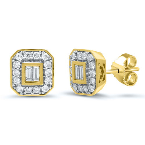9ct Square Rubover .11ct Diamond Stud Earring