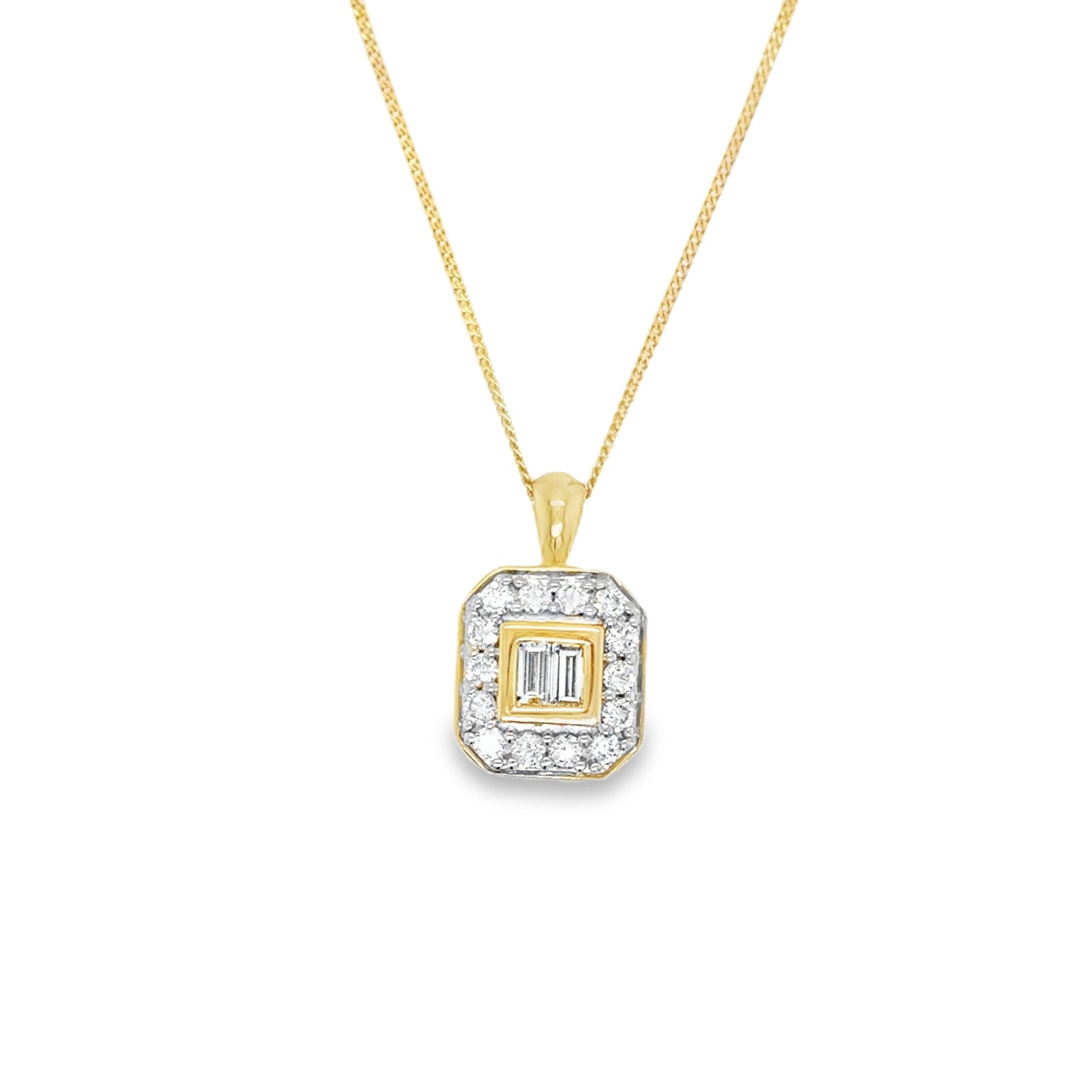 9ct Round Brilliant & Baguette Cut Diamond Pendant .30ct