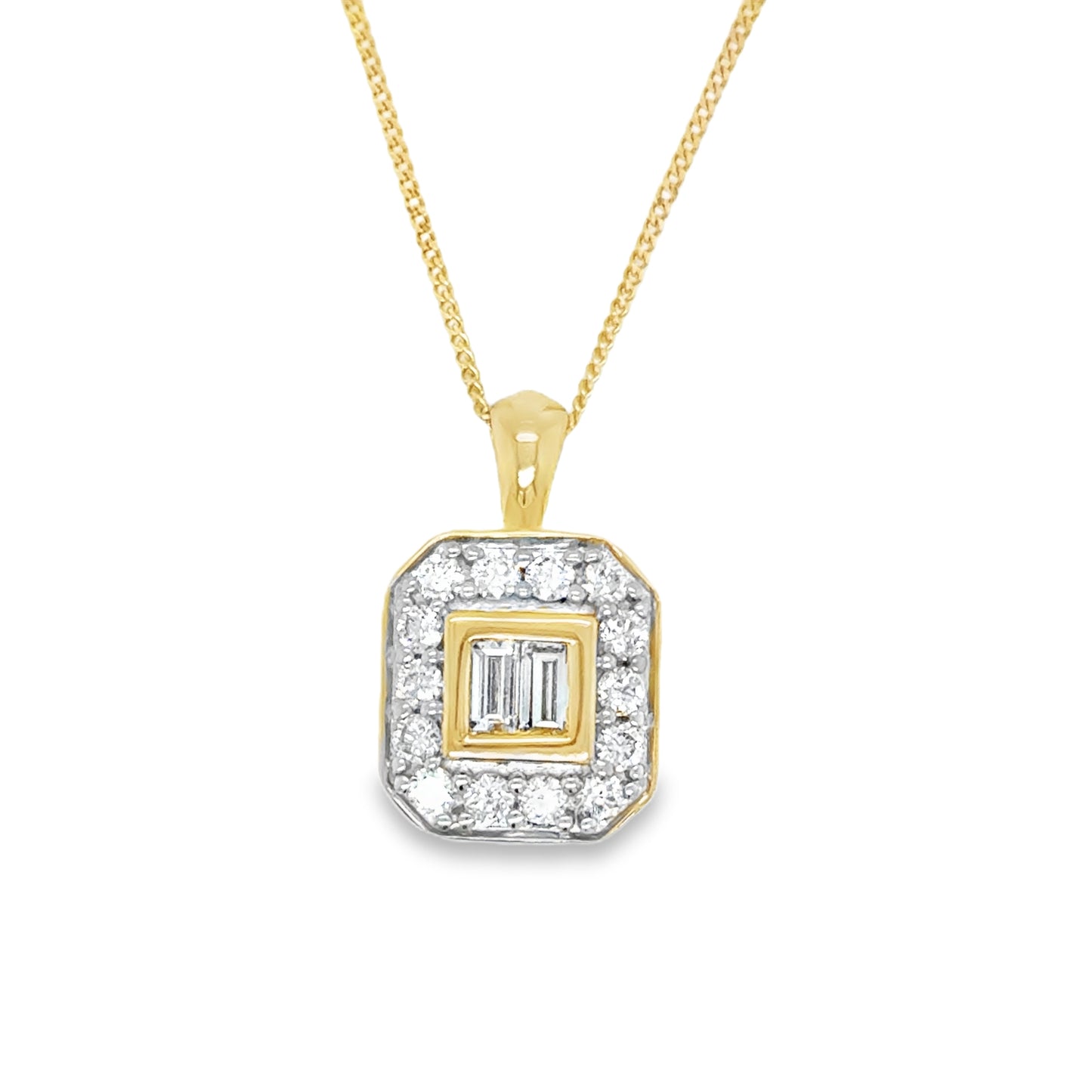 9ct Round Brilliant & Baguette Cut Diamond Pendant .30ct