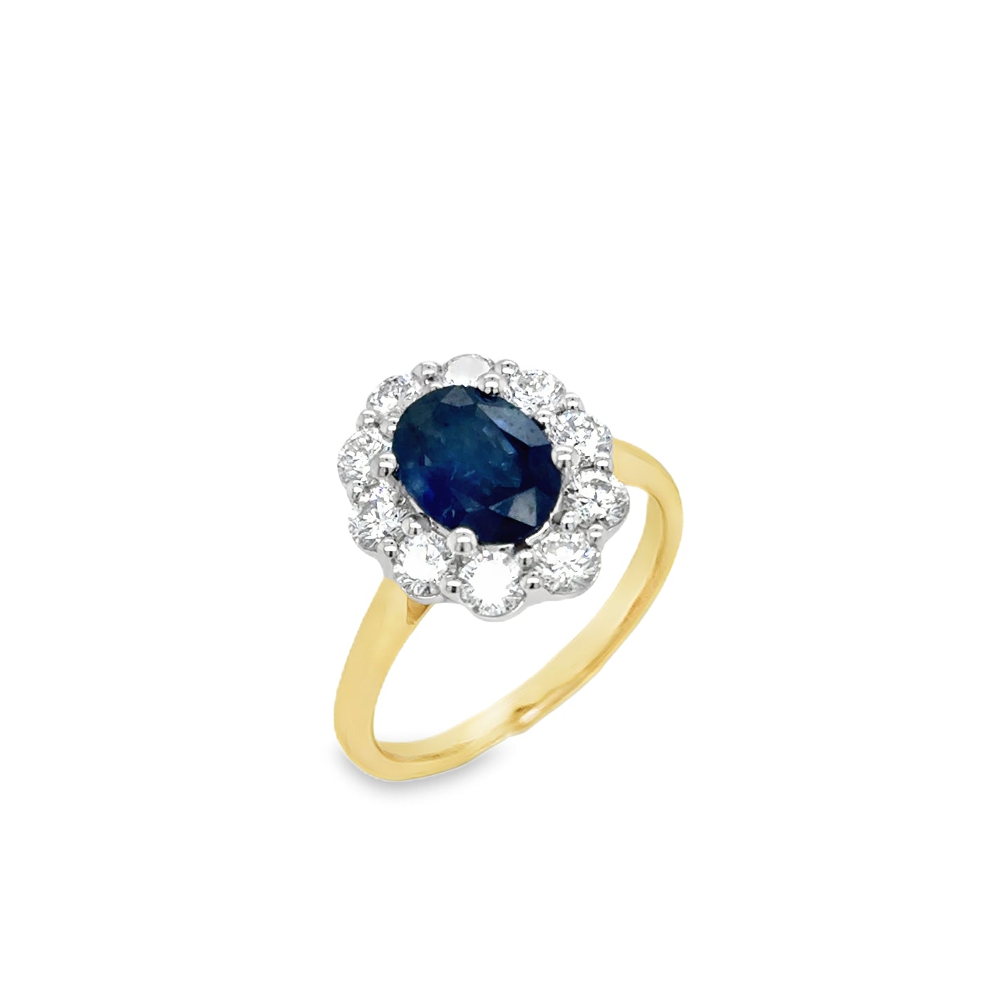 9ct Sapphire & Diamond Oval Cluster Ring .80ct