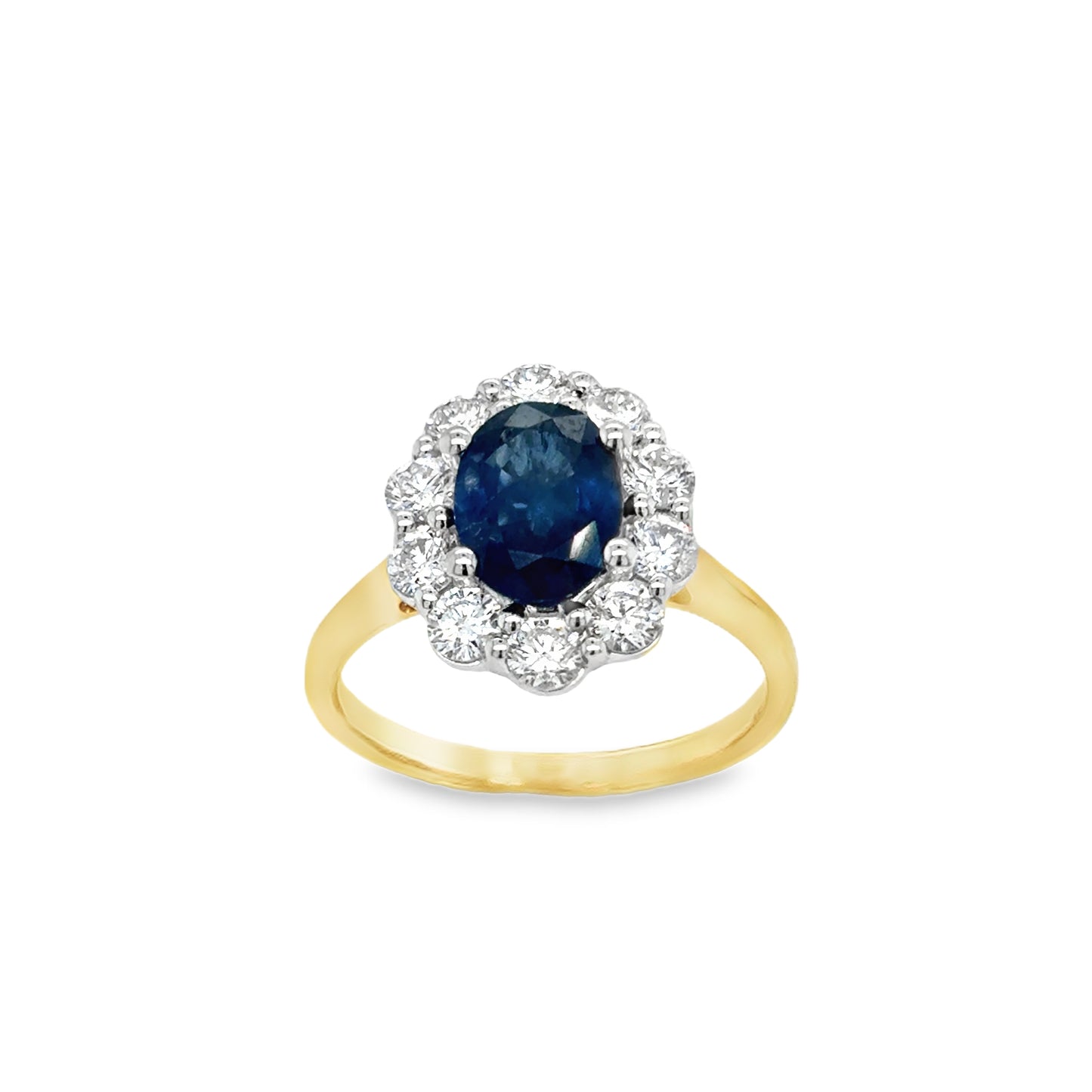 9ct Sapphire & Diamond Oval Cluster Ring .80ct