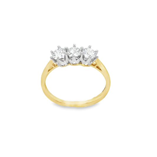 9ct 3 Stone Round Brilliant Diamond Ring With Platinum Head .75ct