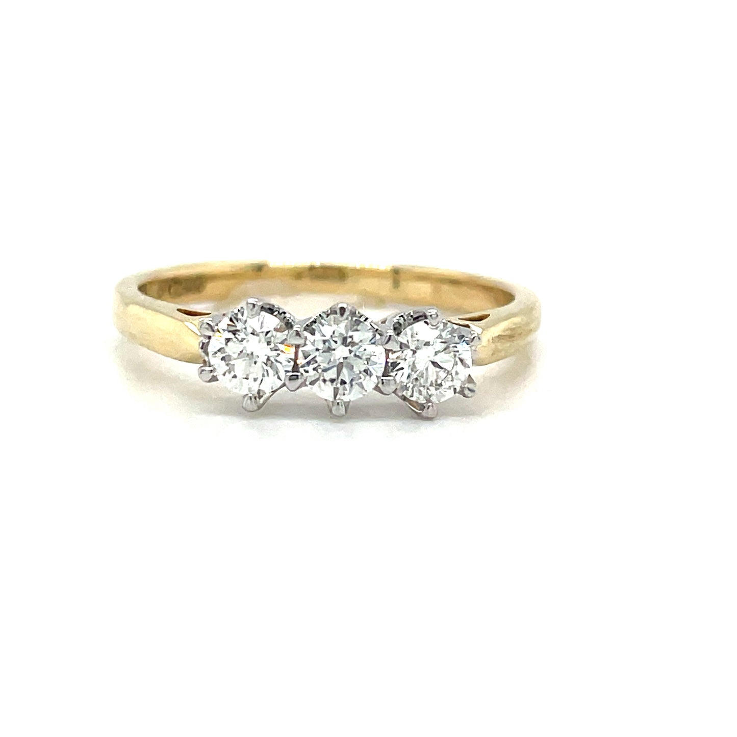 9ct Gold Three Stone Round Brilliant Diamond Ring .50ct