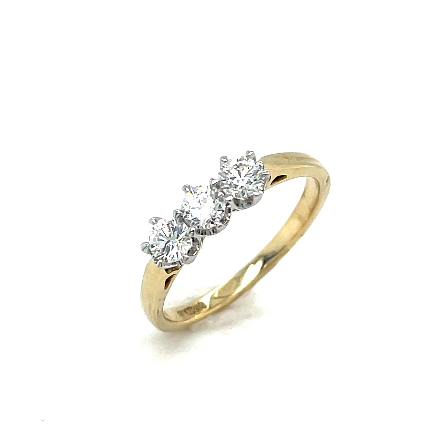 9ct Gold Three Stone Round Brilliant Diamond Ring .50ct