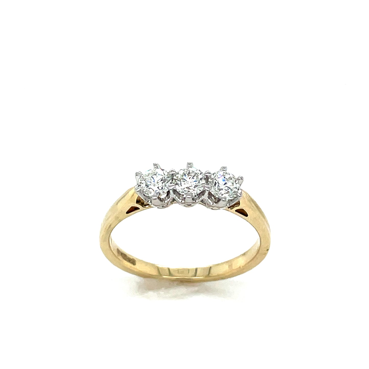9ct Gold Three Stone Round Brilliant Diamond Ring .50ct