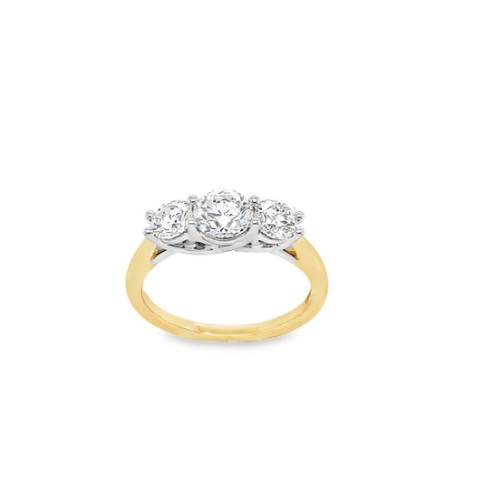 18ct 3 Stone Round Brilliant Claw Set Diamond Ring .70ct