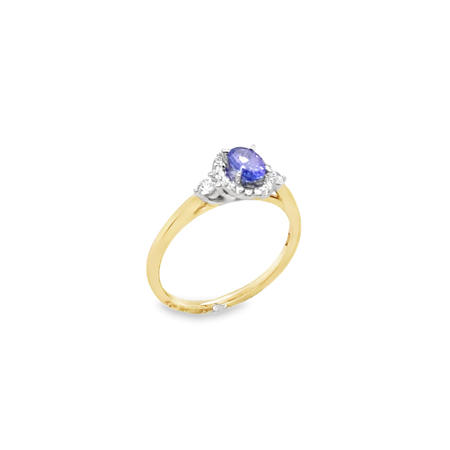 9ct Oval Tanzanite Halo Diamond Ring With Round Briliant Shoulders .21ct