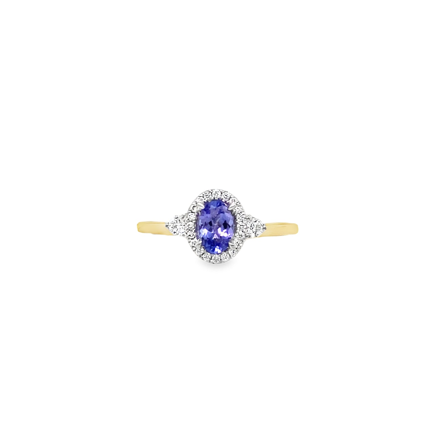 9ct Oval Tanzanite Halo Diamond Ring With Round Briliant Shoulders .21ct