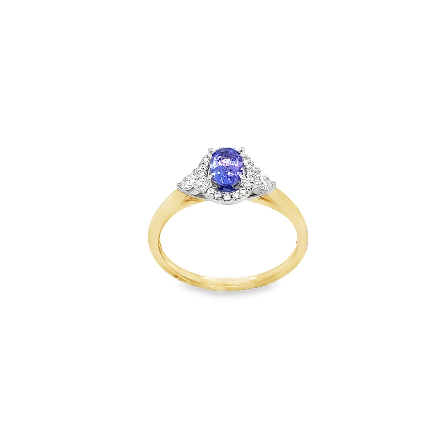 9ct Oval Tanzanite Halo Diamond Ring With Round Briliant Shoulders .21ct