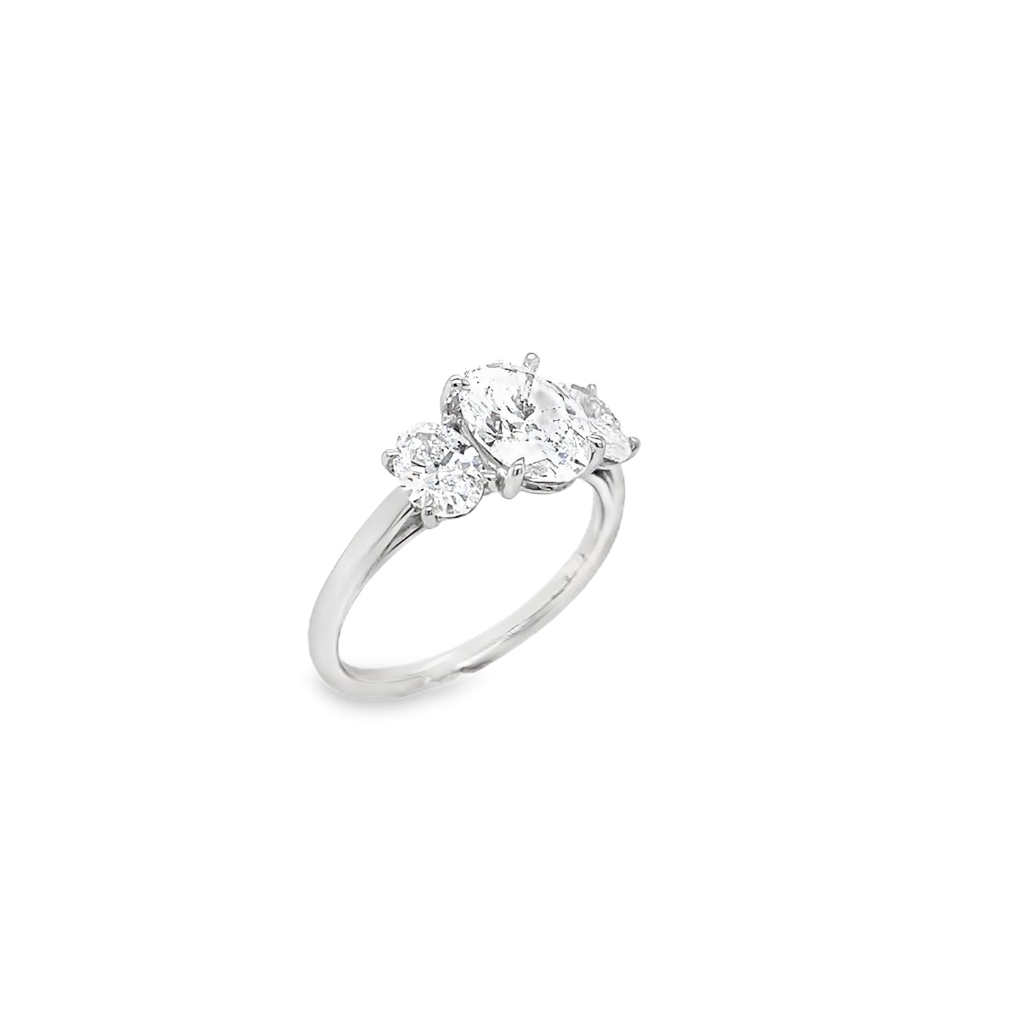 Platinum 3 Stone Oval Claw Set Cultured Diamond Ring 2.57ct
