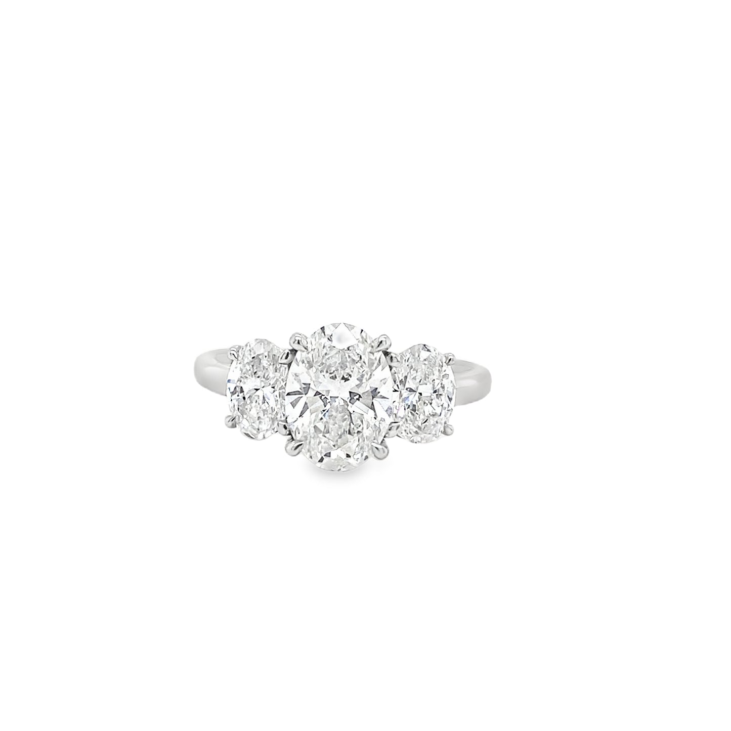 Platinum 3 Stone Oval Claw Set Cultured Diamond Ring 2.57ct