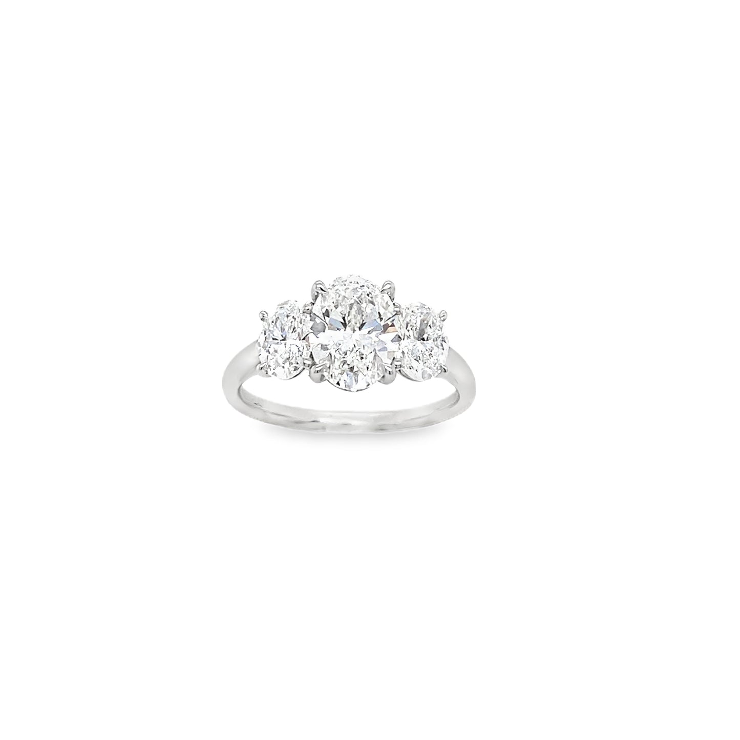 Platinum 3 Stone Oval Claw Set Cultured Diamond Ring 2.57ct