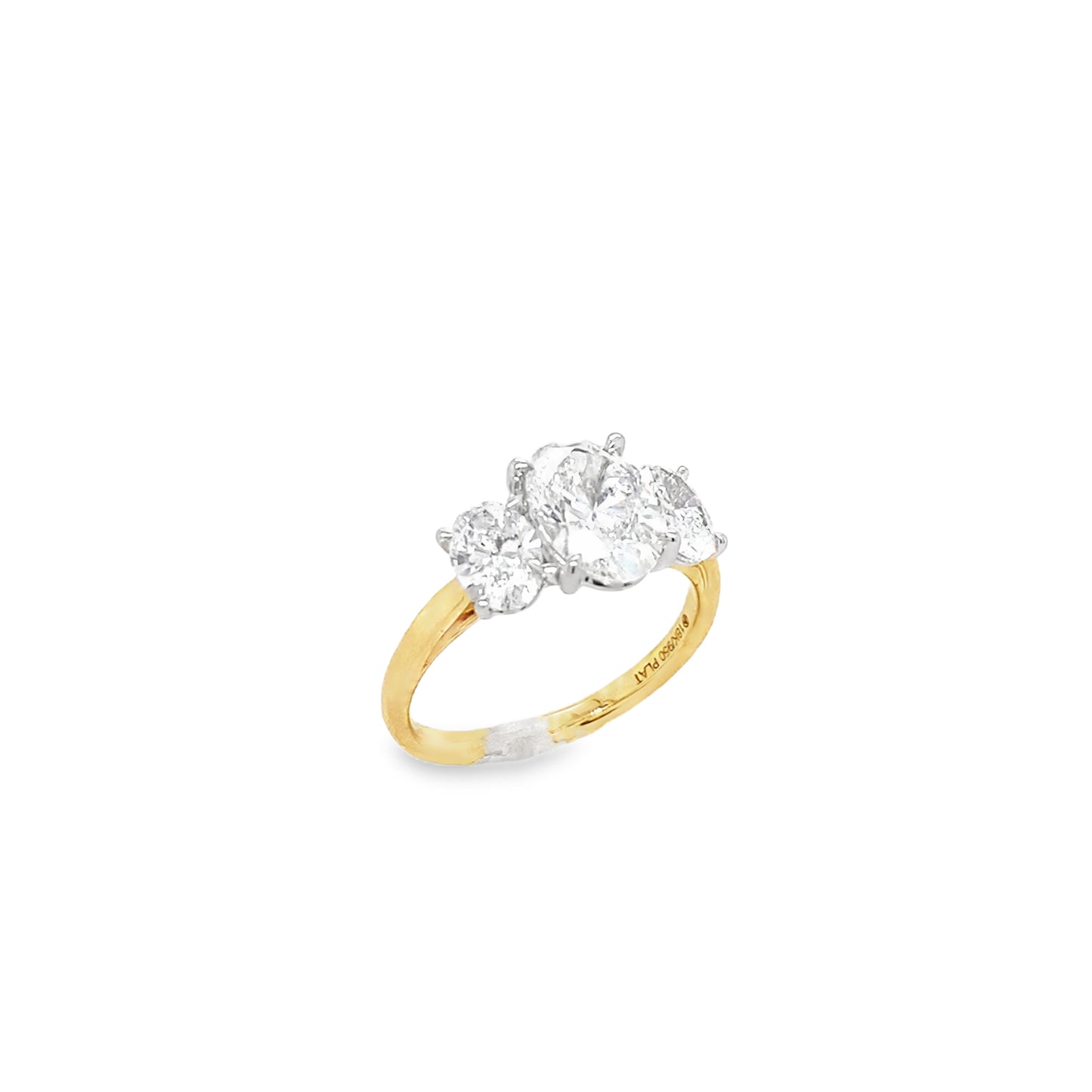 18ct 3 Stone Oval Claw Set Cultured Diamond Ring 2.53ct
