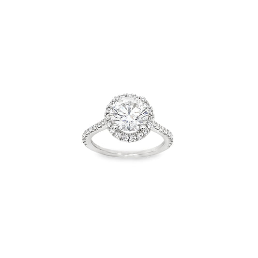 Platinum Round Brilliant Halo Cultured Diamond Ring With Stone Set Shoulders 2.44ct