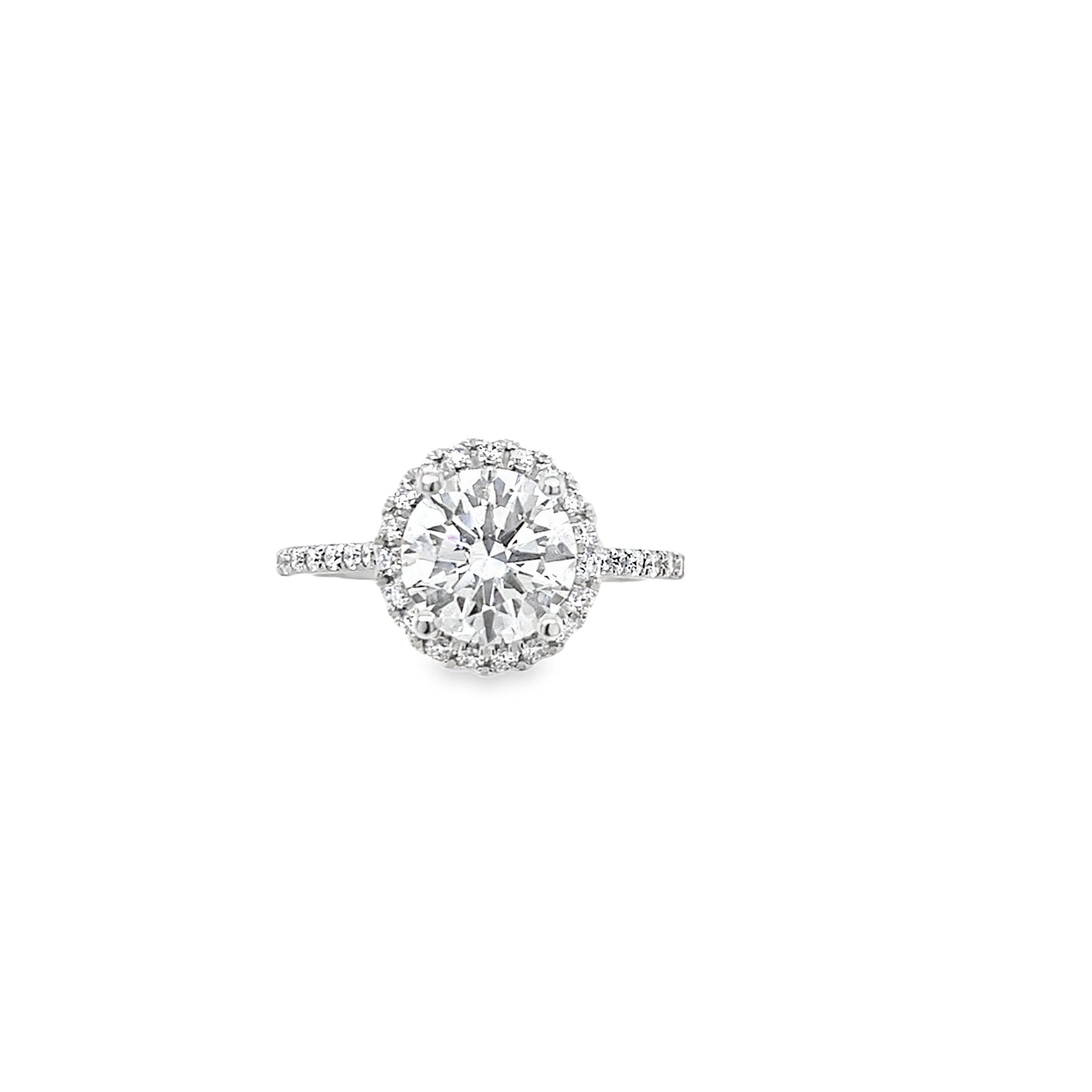 Platinum Round Brilliant Halo Cultured Diamond Ring With Stone Set Shoulders 2.44ct