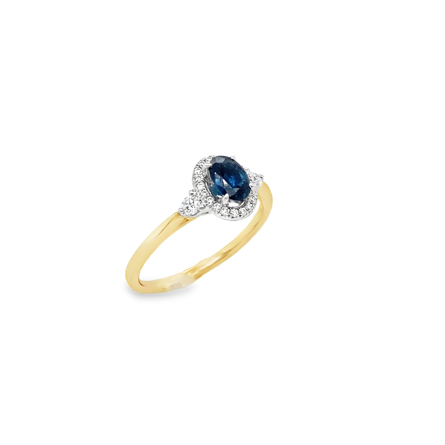 9ct Oval Sapphire Halo Diamond Ring With Round Briliant Shoulders .21ct