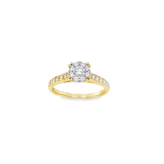 18ct Round Brilliant Cluster Diamond Ring  With Stone Set Shoulders .46ct