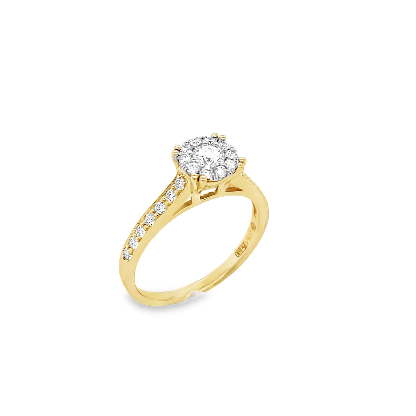 18ct Round Brilliant Cluster Diamond Ring  With Stone Set Shoulders .50ct