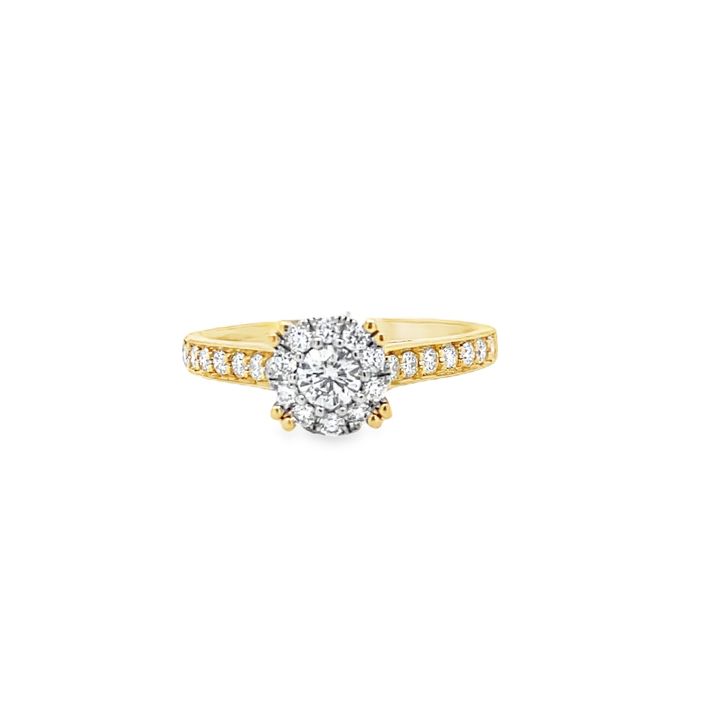18ct Round Brilliant Cluster Diamond Ring  With Stone Set Shoulders .50ct