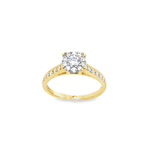 18ct Round Brilliant Cluster Diamond Ring  With Stone Set Shoulders .50ct