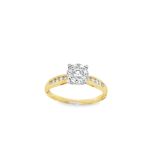 18ct Round Brilliant Cluster Diamond Ring  With Stone Set Shoulders .38ct