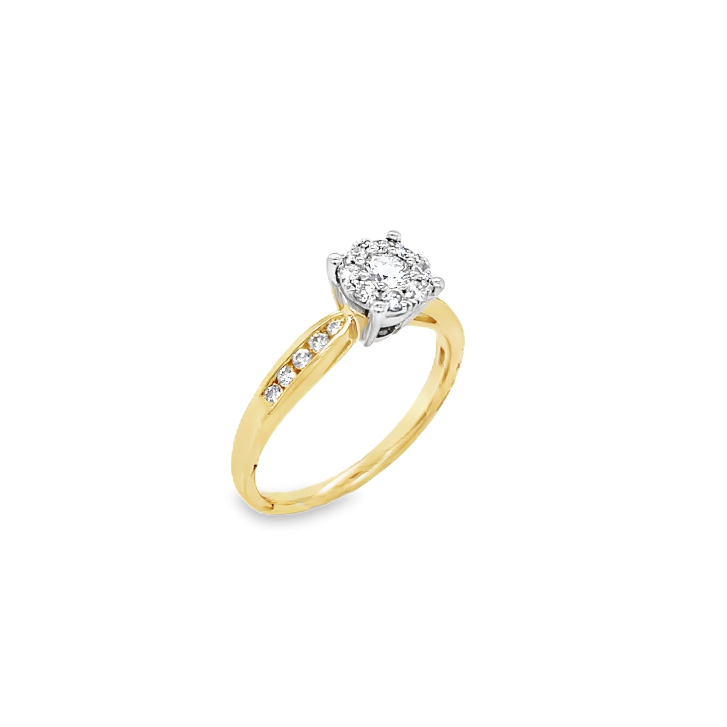 18ct Round Brilliant Cluster Diamond Ring  With Stone Set Shoulders .38ct