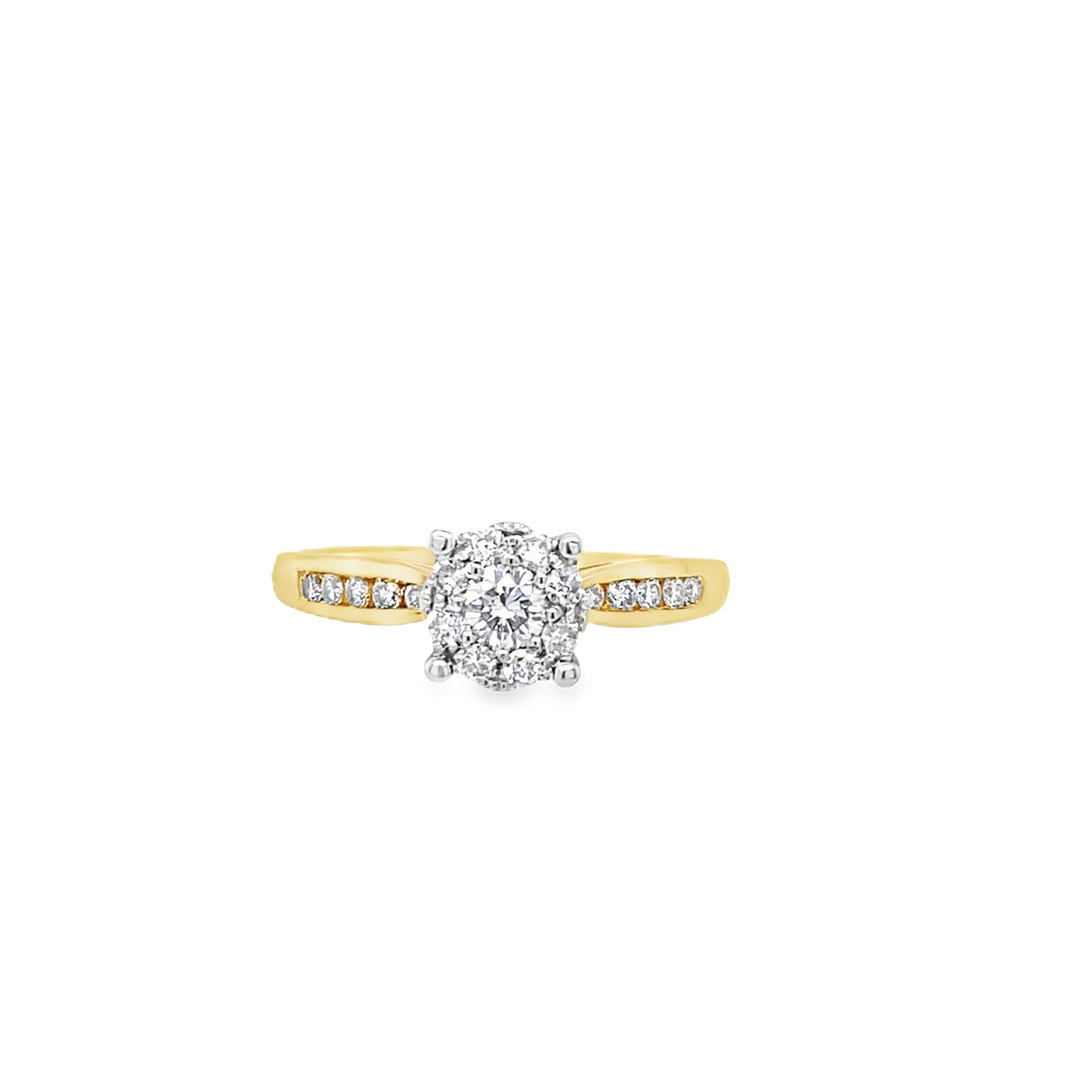 18ct Round Brilliant Cluster Diamond Ring  With Stone Set Shoulders .38ct