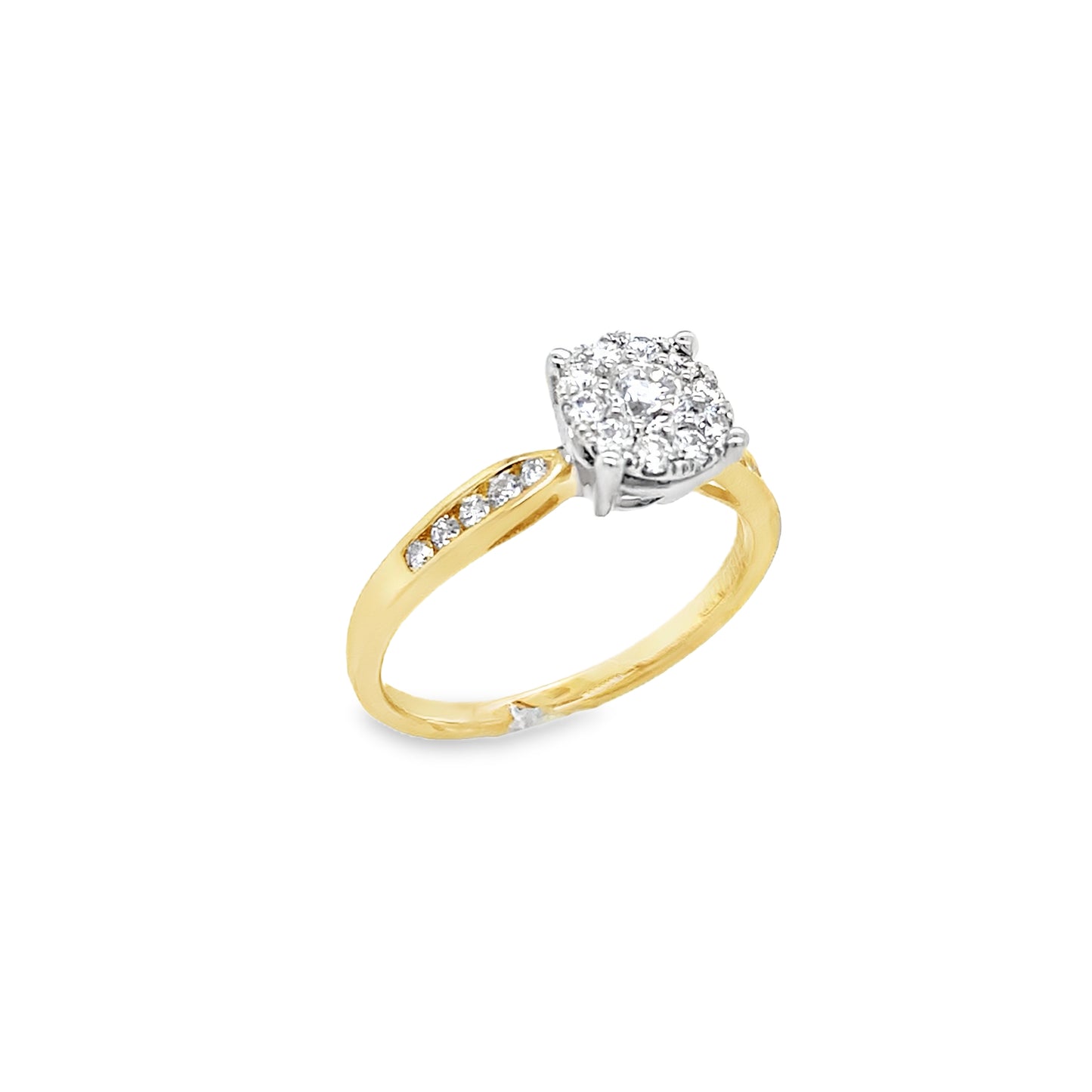 18ct Round Brilliant Cluster Diamond Ring  With Stone Set Shoulders .50ct