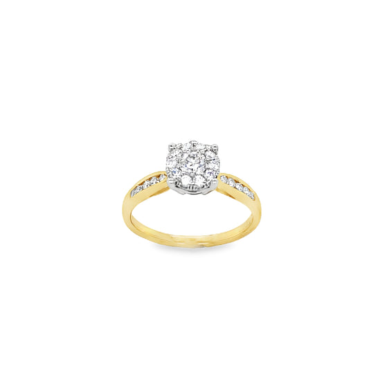 18ct Round Brilliant Cluster Diamond Ring  With Stone Set Shoulders .50ct