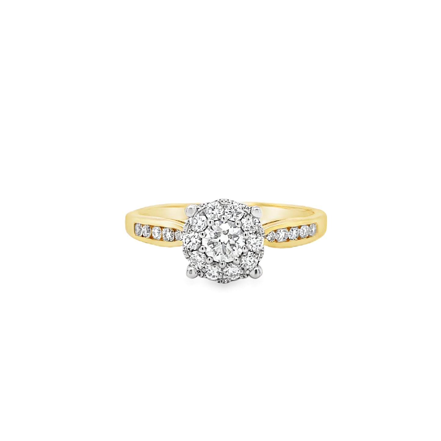 18ct Round Brilliant Cluster Diamond Ring  With Stone Set Shoulders .50ct