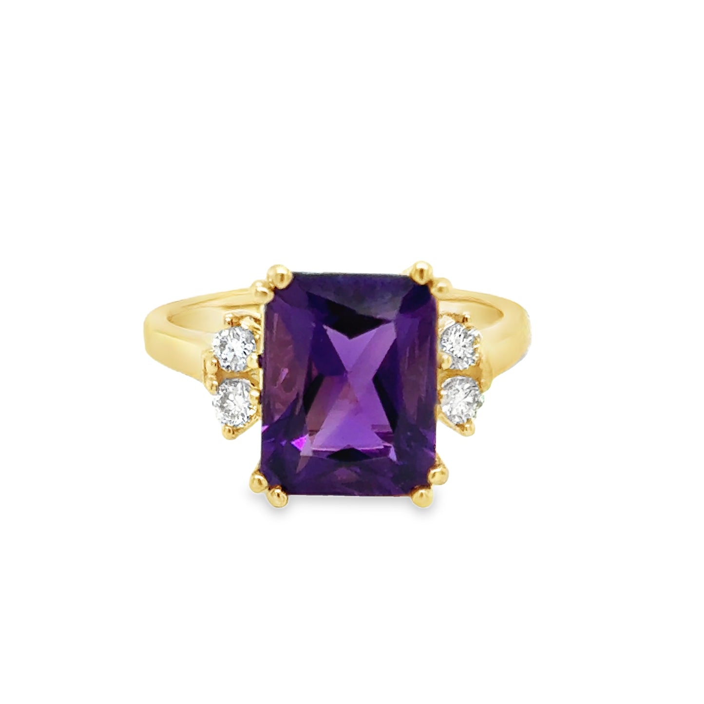9ct Radiant Cut Amethyst Solitaire With Rond Brillisnt Diamond Diamond Shoulders .16ct