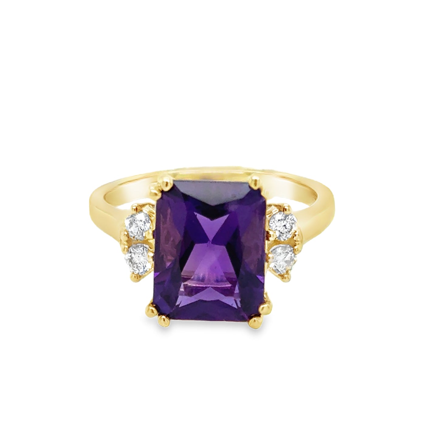 9ct Radiant Cut Amethyst Solitaire With Rond Brillisnt Diamond Diamond Shoulders .16ct