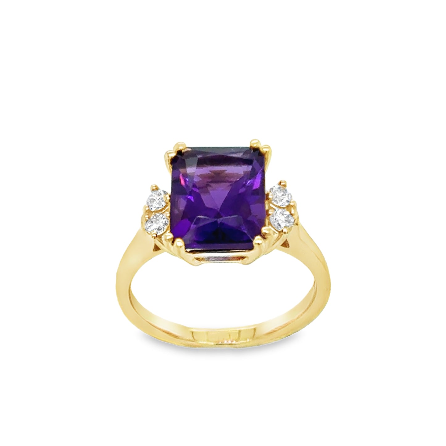 9ct Radiant Cut Amethyst Solitaire With Rond Brillisnt Diamond Diamond Shoulders .16ct