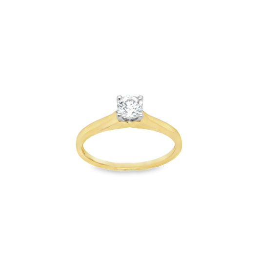 18ct Round Brilliant 4 Claw Solitaire Diamond Ring .33ct