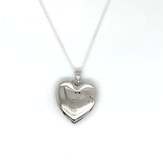 Sterling Silver Heart Ashes Holder Memorial Locket With Engraved Pawprint