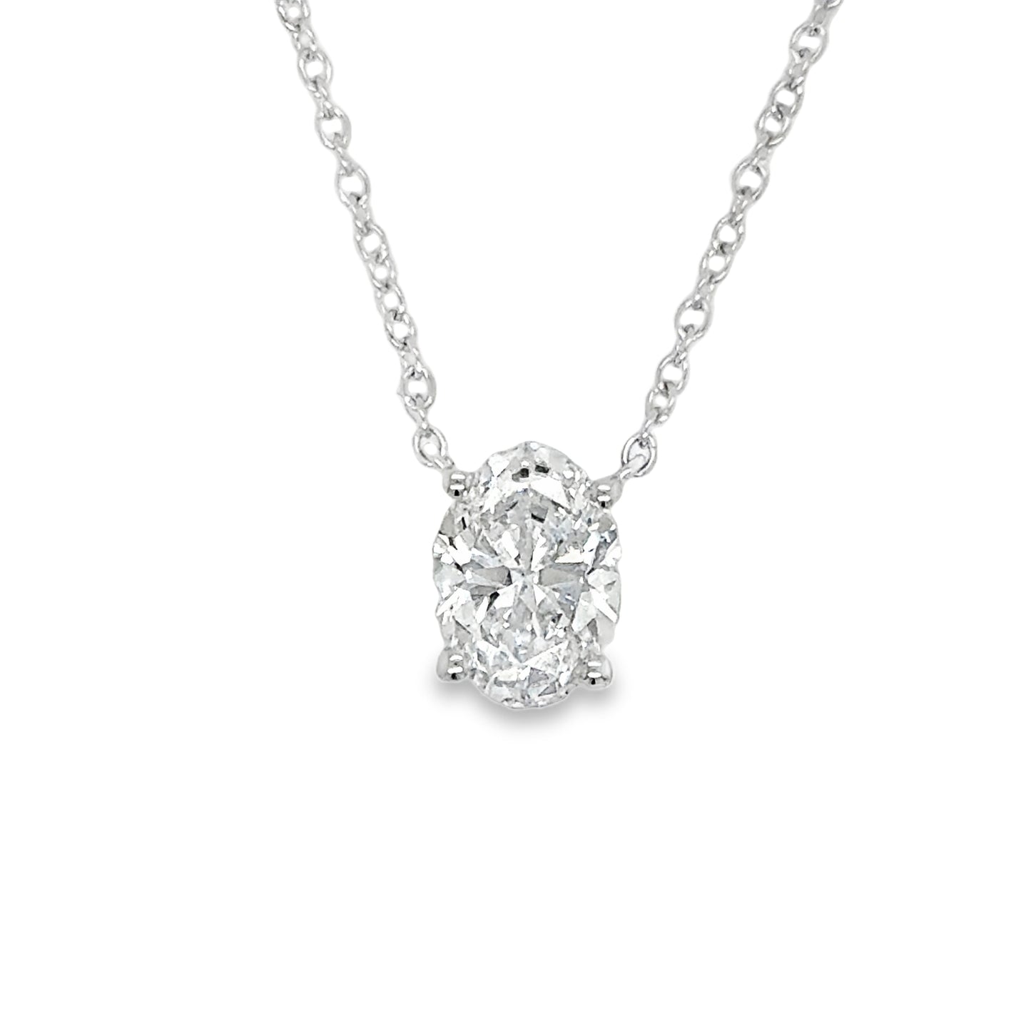 9ct White Gold Oval Cut Solitaire Cultured Diamond Pendant 1.00ct