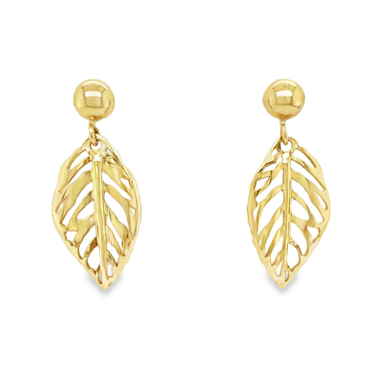 9ct Yellow Gold Open Leaf Drop Earrings