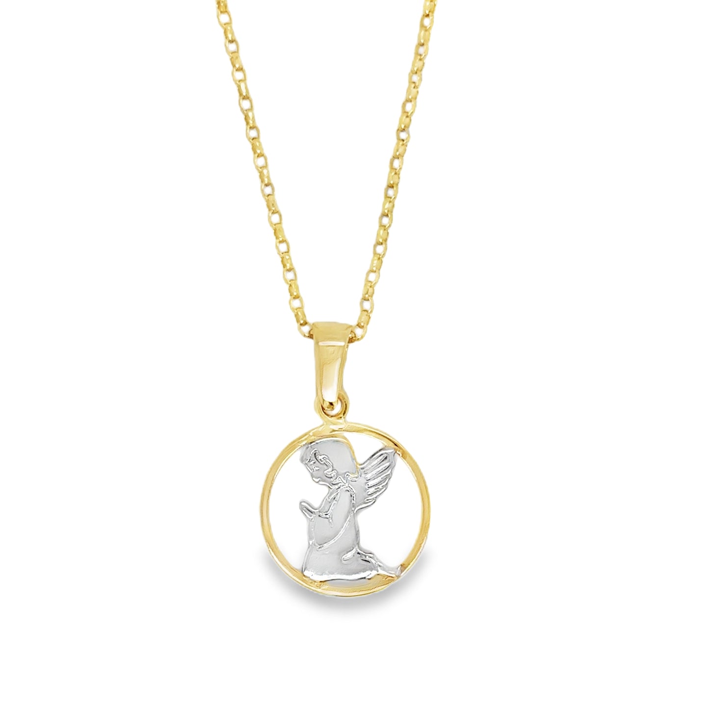 9ct Two Tone Gold Open Circle Angel Pendant