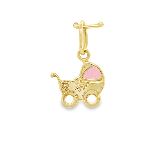 9ct Yellow Gold Pink Pram Charm